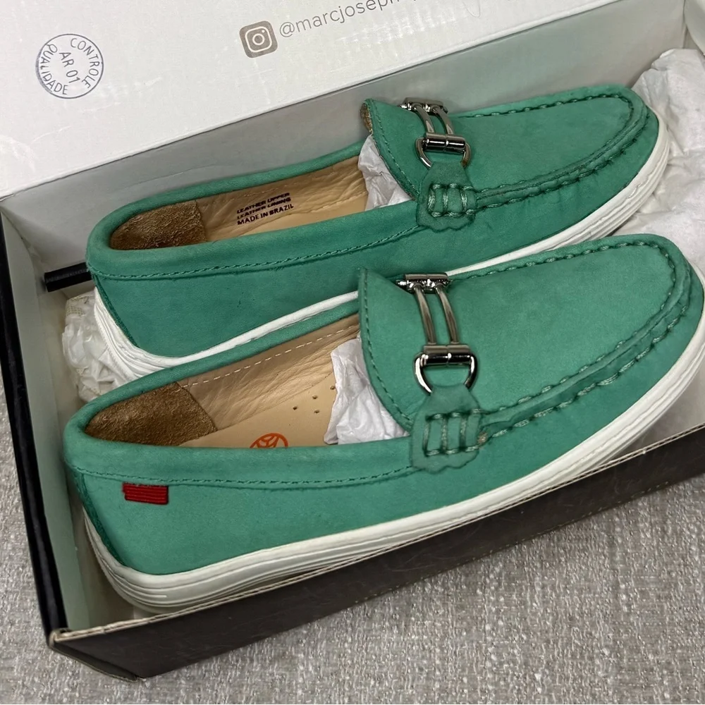Marc Joseph Teal Loafer Kids Dress Shoes with Silver Bit